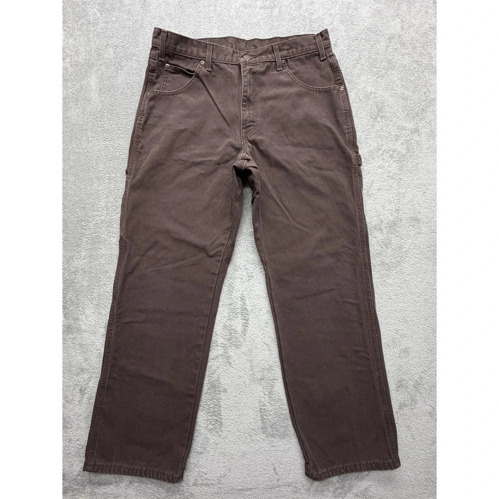 Dickies Pants Mens Measured 34x29 Brown Carpenter Relaxed Fit Canvas Pockets